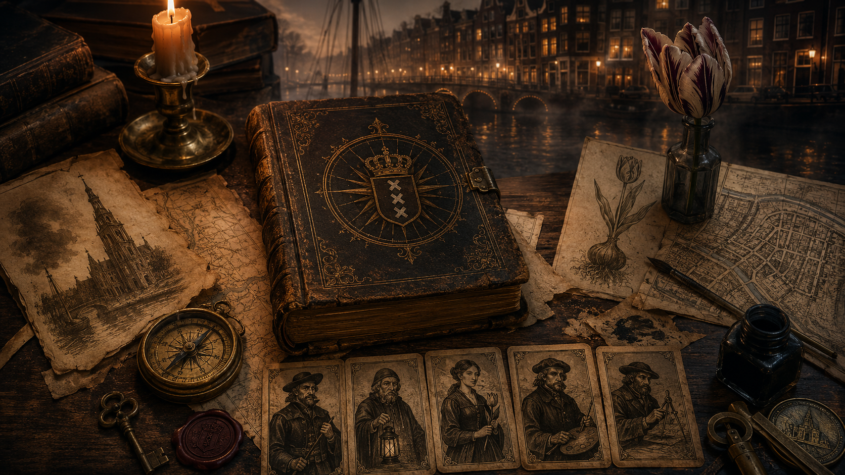 The briefing — the recovered dossier, the five guardian cards, compass and maps